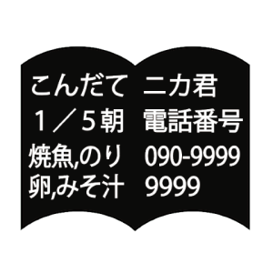 イラスト：黒地ノートに白文字のメモ